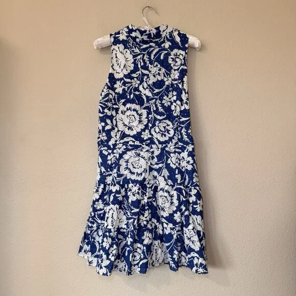 ZARA Womens Blue White Floral Embroidered Sleeveless Dress Size XL - Picture 14 of 15